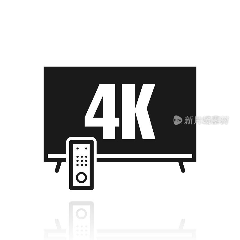 4 k电视。白色背景上反射的图标